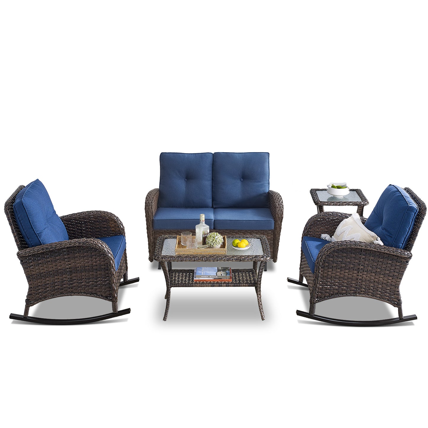 Patio Conversation Set 5-Piece with Loveseat, Rocking Chairs, Coffee Table, and Side Table, NDS Series