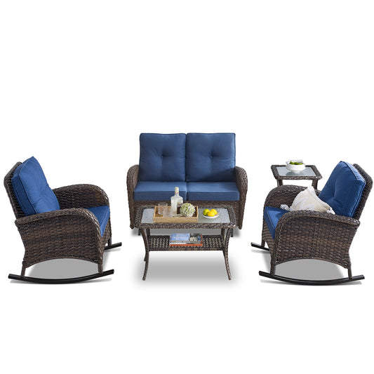 Patio Conversation Set 5-Piece with Loveseat, Rocking Chairs, Coffee Table, and Side Table, NDS Series