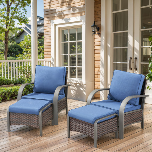 Patio Conversation Set 4-Piece with 2 Patio Chairs, 2 Ottoman, HW Series