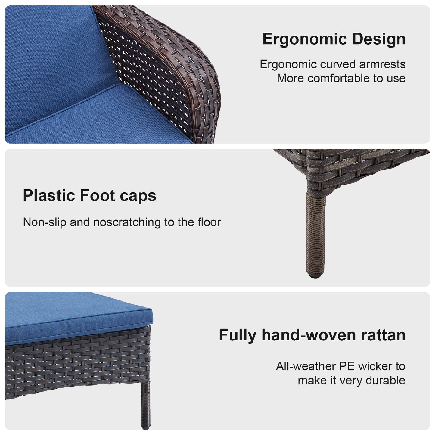 3-Piece Outdoor Wicker Lounge Set – 2 Adjustable 75" Chaise Lounges + Side Table, All-Weather Rattan, NTC Series