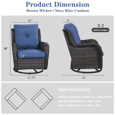 Save 60% - Outdoor 2PC PE Rattan Swivel Glider Chairs, NTC Series - Belord