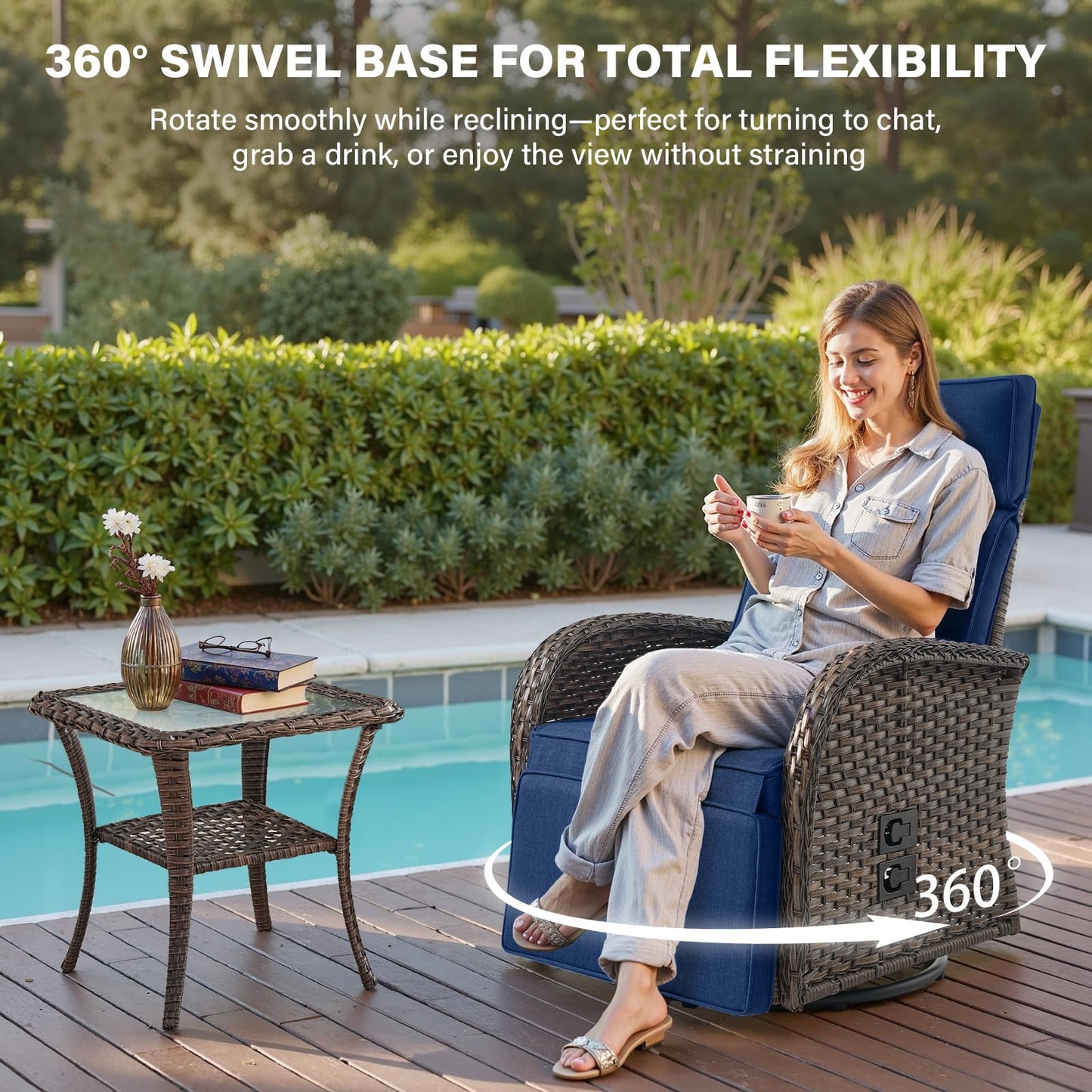 5-Piece Outdoor Set: PE Wicker Swivel Recliners + Sofa & 30" Propane Fire Table - NDS Series
