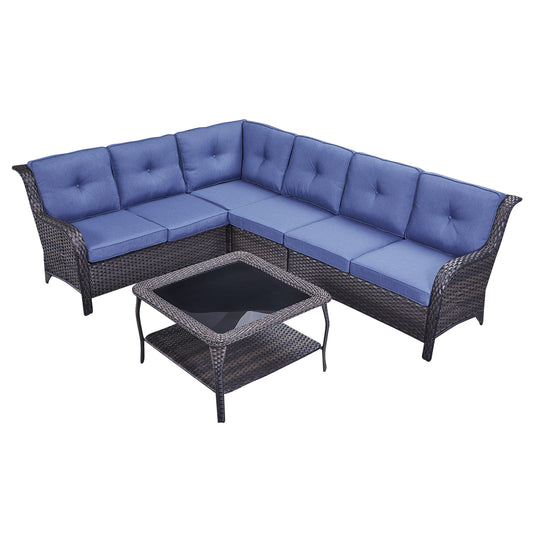7-Piece L-Shaped Patio Sectional Sofa Set + Wicker Coffee Table, NTC Series