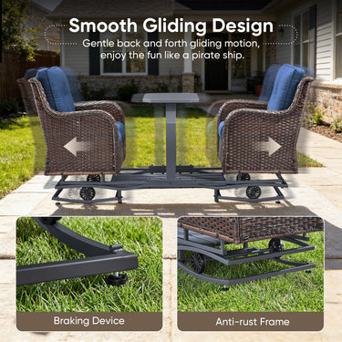 Belord 2-Person Outdoor Wicker Glider Loveseat with Integrated Side Table & Cushioned Seats, NTC Series - Belord