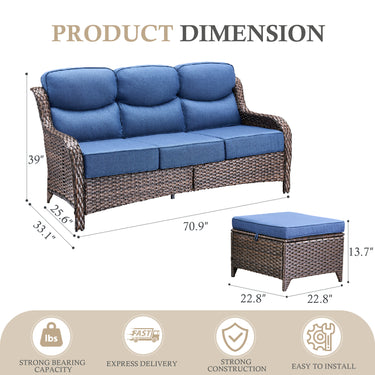 3-Piece All-Weather Wicker Sectional Sofa – 6" Ultra-Thick Cushions & Ottomans, NT Series - Belord