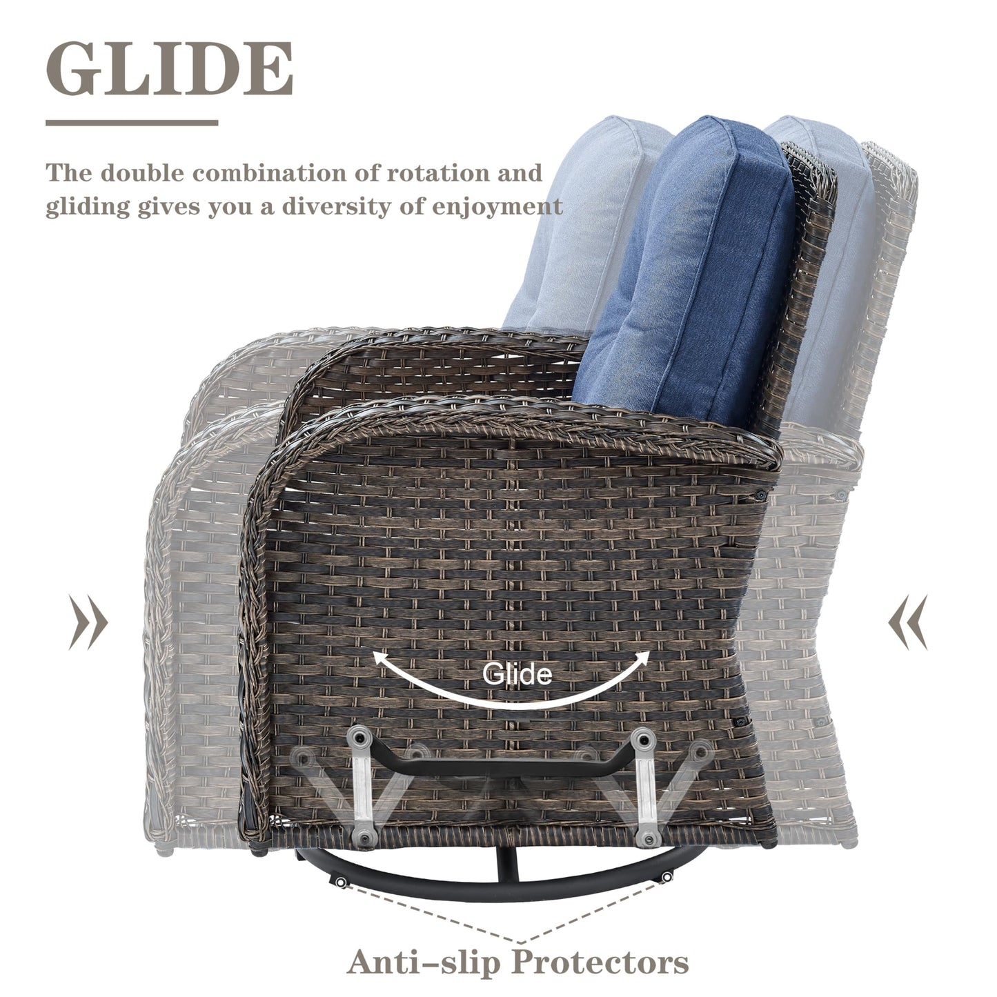 Patio Single PE Wicker Swivel Glider Chair with Thick Cushions, NDS Series