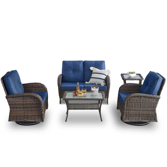 Patio Conversation Set 5-Piece with Loveseat, Swivel Glider Chairs, Coffee Table, and Side Table, NDS Series