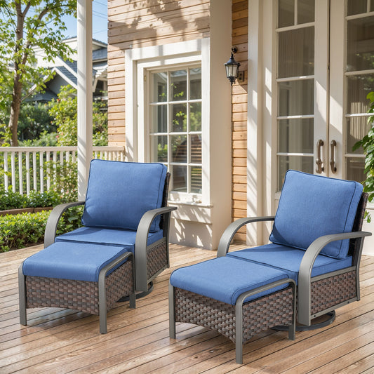Patio Conversation Set 4-Piece with 2 Swivel Glider Chairs, 2 Ottoman, HW Series