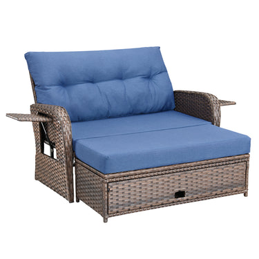 Outdoor Rattan Daybed Set with Multipurpose Ottoman & Side Tray, NDS Series - Belord