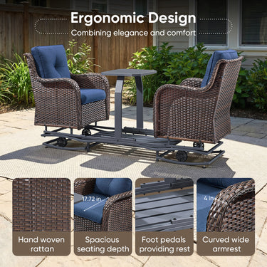 Belord 2-Person Outdoor Wicker Glider Loveseat with Integrated Side Table & Cushioned Seats, NTC Series - Belord