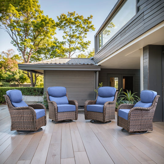 4-Piece Garden Wicker Swivel Glider Chairs with 6" Thick Cushions, NT Series