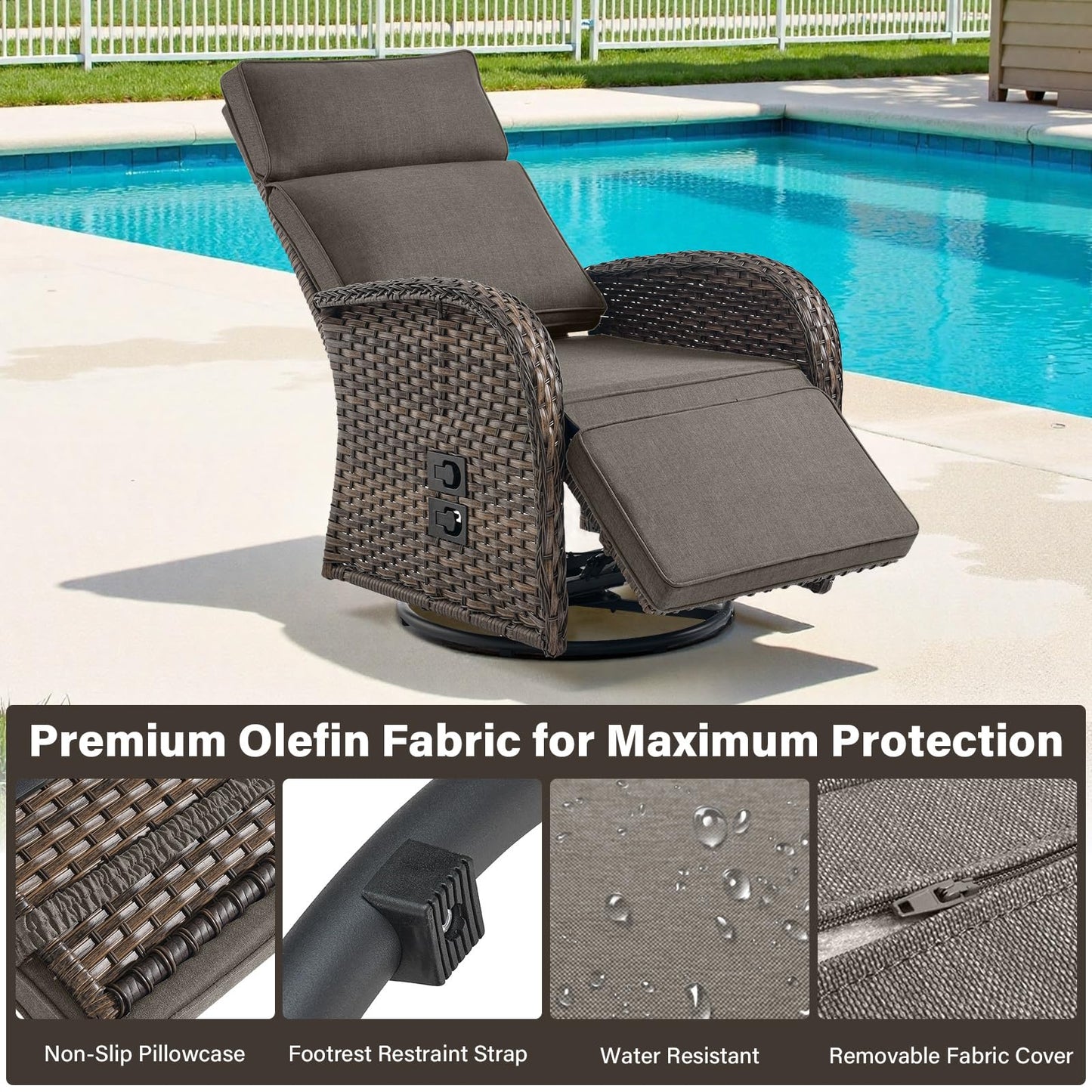 NDS Series 5-Piece Premium Outdoor Set: 2 Swivel Recliners + 1 Sofa & 43" Propane Fire Table with Side Table