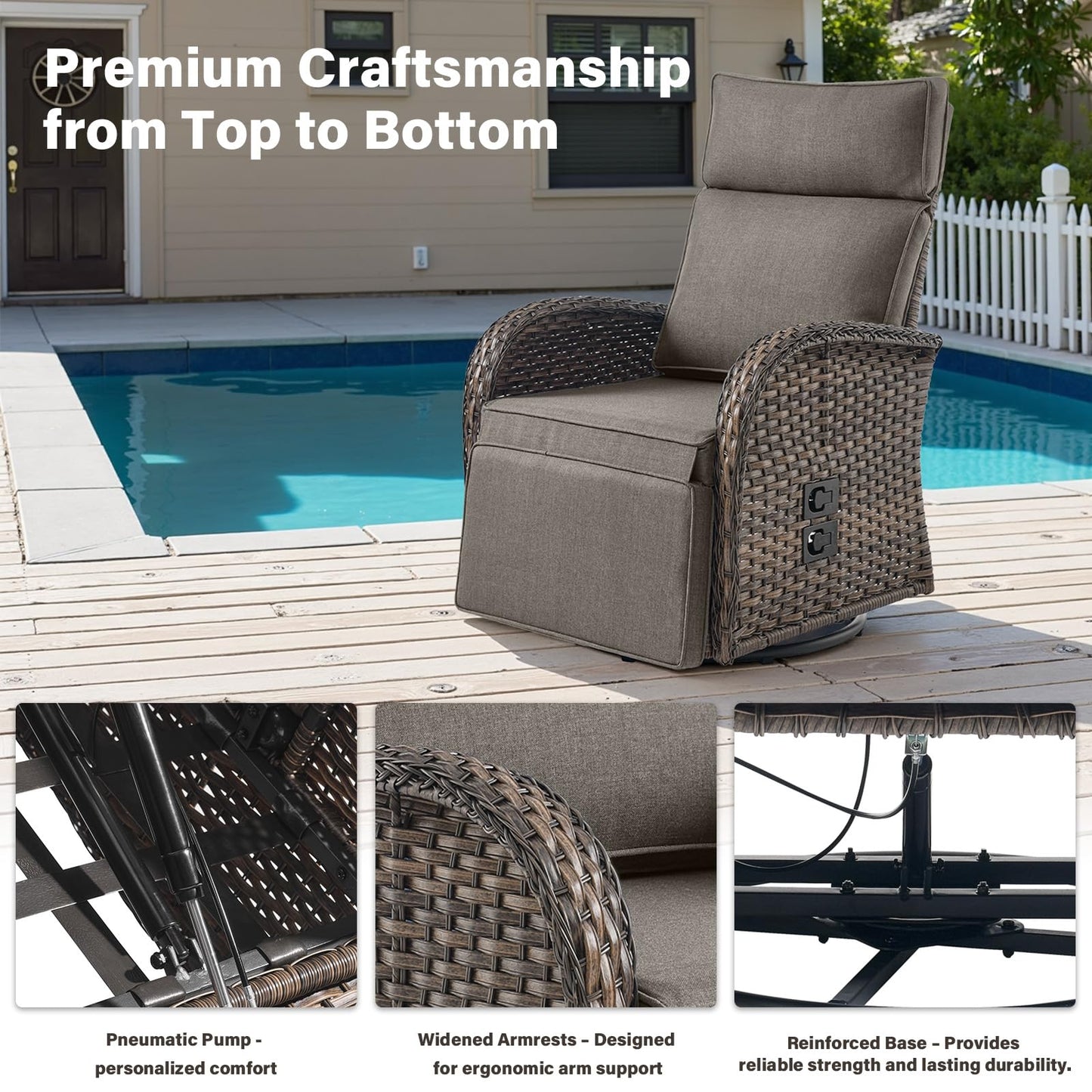 NDS Series 5-Piece Premium Outdoor Set: 2 Swivel Recliners + 1 Sofa & 43" Propane Fire Table with Side Table