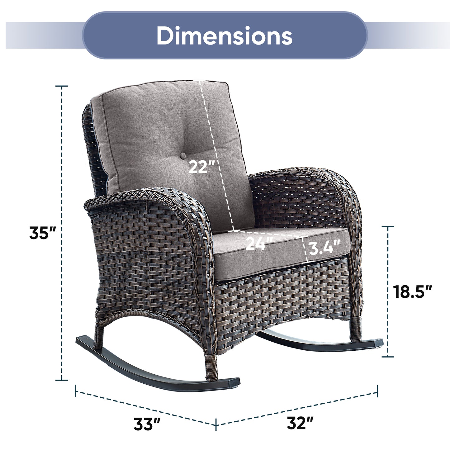 Patio Single PE Wicker Rocking Chair with Thick Cushions, NDS Series - B2B Wholesale
