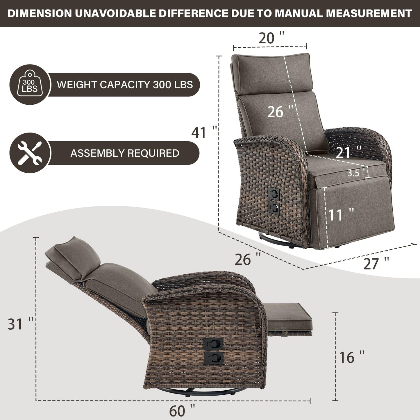 Premium 2-Piece Swivel Recliner Set - Adjustable Backrest & Footrest Patio Chairs, NDS Series
