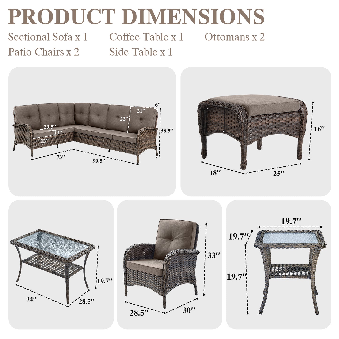 Large Sectional Set 12-Piece with Patio Chairs, Coffee Table, Side Table, and Ottoman, NDS Series