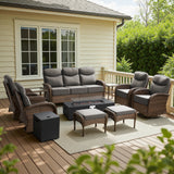Luxury 10-Piece Patio Lounge Set with Split Fire Pit Table & Ottomans – Ultimate Outdoor Comfort, ND Series - Belord