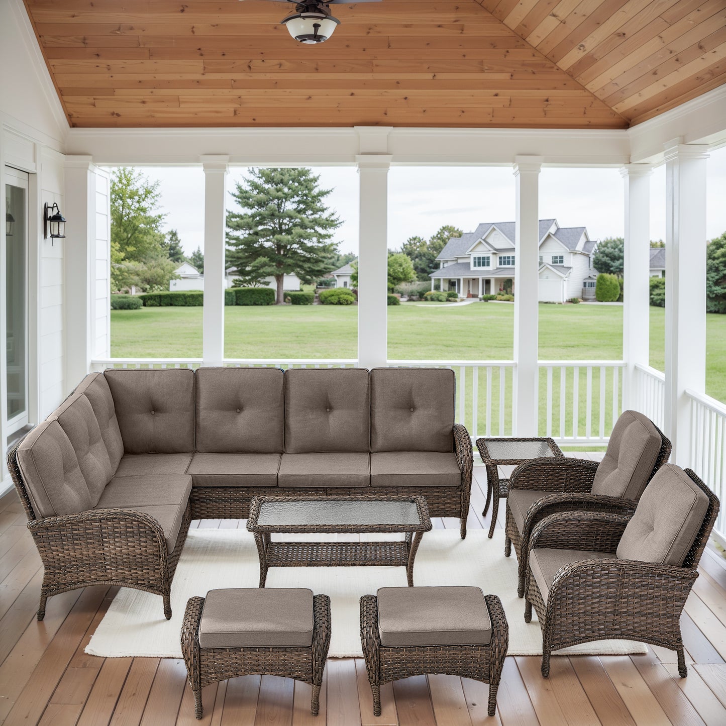 Large Sectional Set 12-Piece with Patio Chairs, Coffee Table, Side Table, and Ottoman, NDS Series