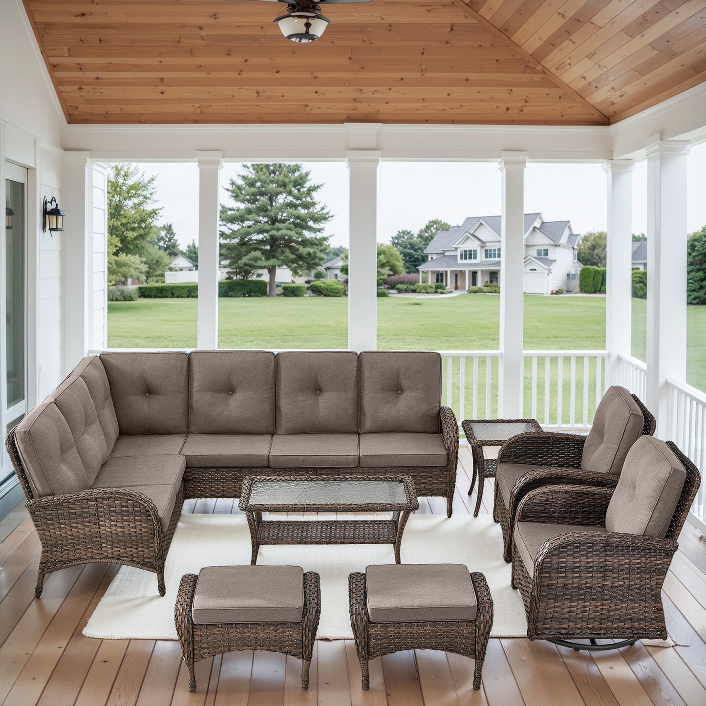 Large Sectional Set 12-Piece with Swivel Glider Chairs, Coffee Table, Side Table, and Ottoman, NDS Series