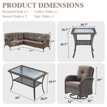 Large Sectional Set 10-Piece with Swivel Glider Chairs, Coffee Table, and Side Table, NDS Series - Belord