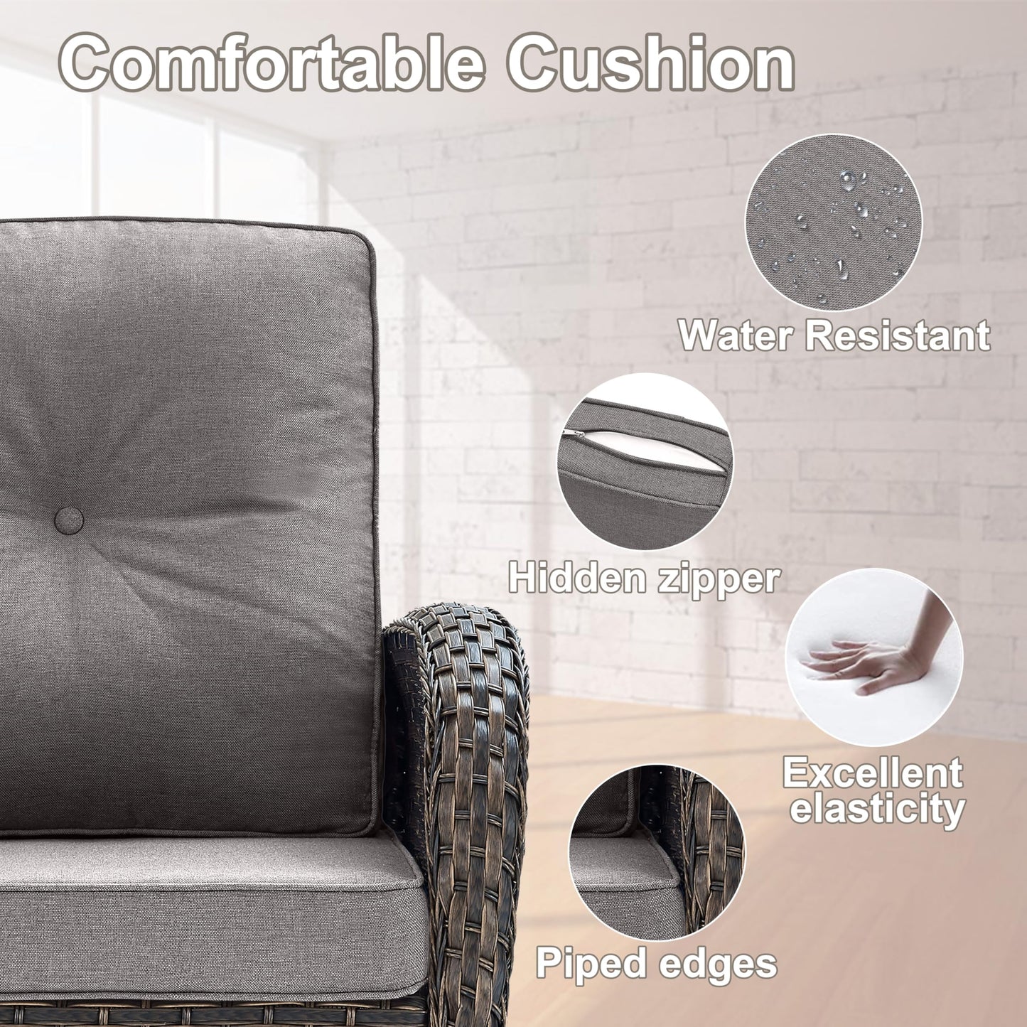 Patio Single PE Wicker Swivel Glider Chair with Thick Cushions, NDS Series