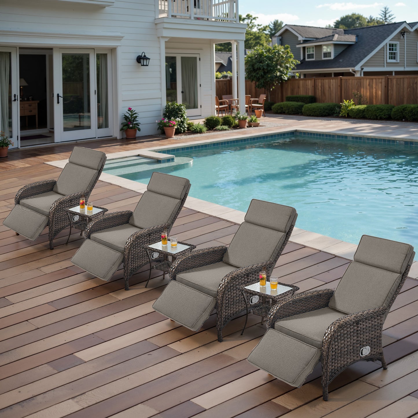 Premium 7-Piece Patio Conversation Set - 4 Adjustable Recliners & 3 Side Tables with 155° Lay Flat Chaise, NDS Series
