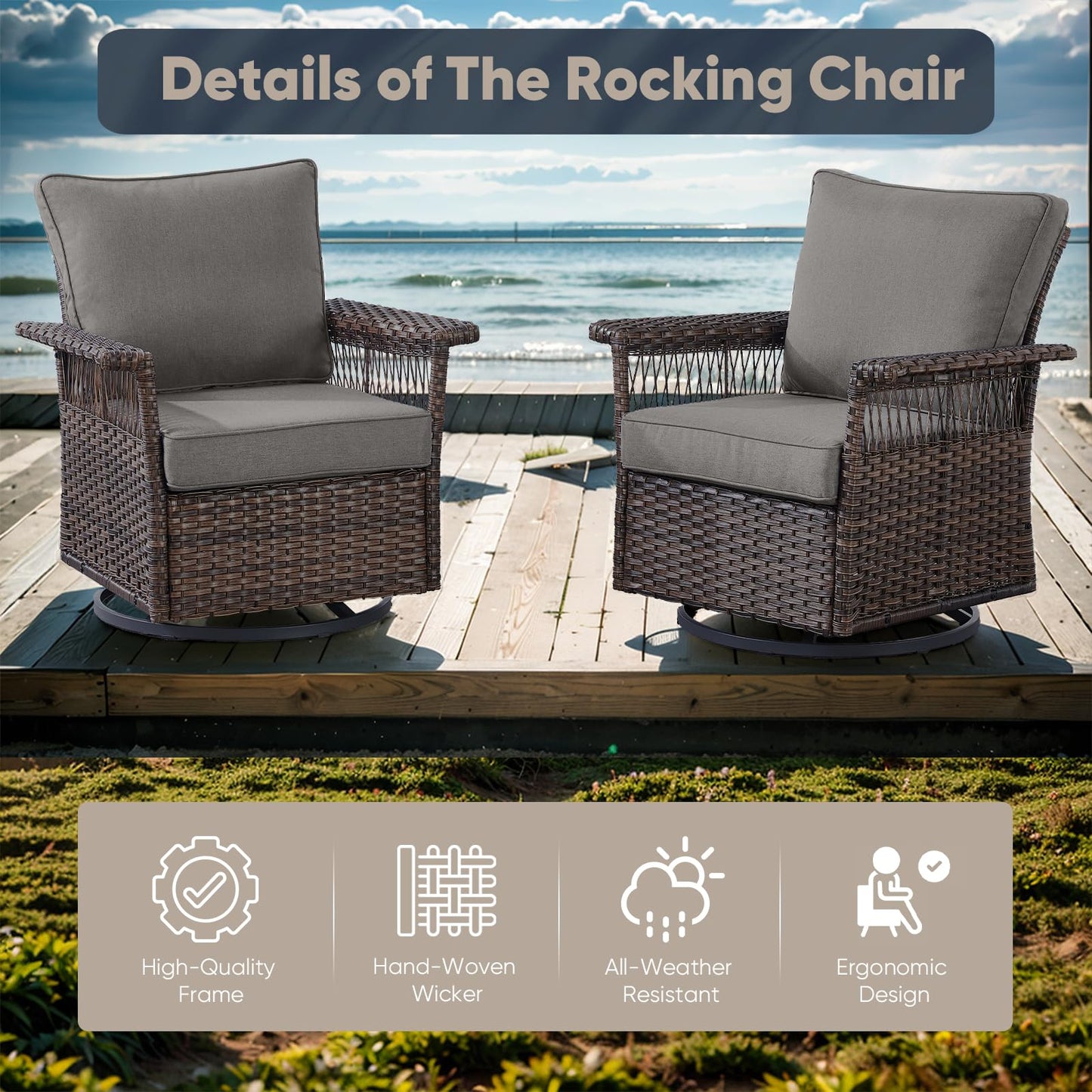 Outdoor 4" Wide Armrest Swivel Glider Chairs, SS Series