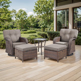 5-Piece Outdoor Patio Set: 2 Swivel Rocker Chairs + Side Table + 2 Ottomans – 5" Thick T-Back Cushions, All-Weather PE Wicker, T Series - Belord