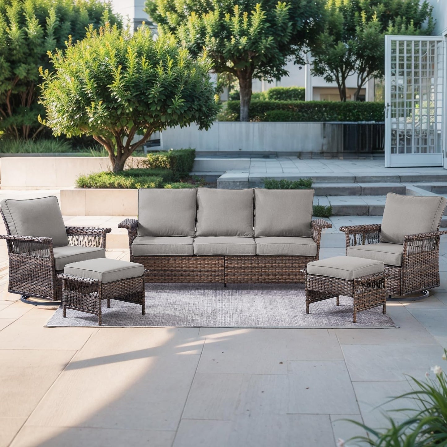 Sofa Set with Swivel Glider Chairs and Ottoman, SS Series