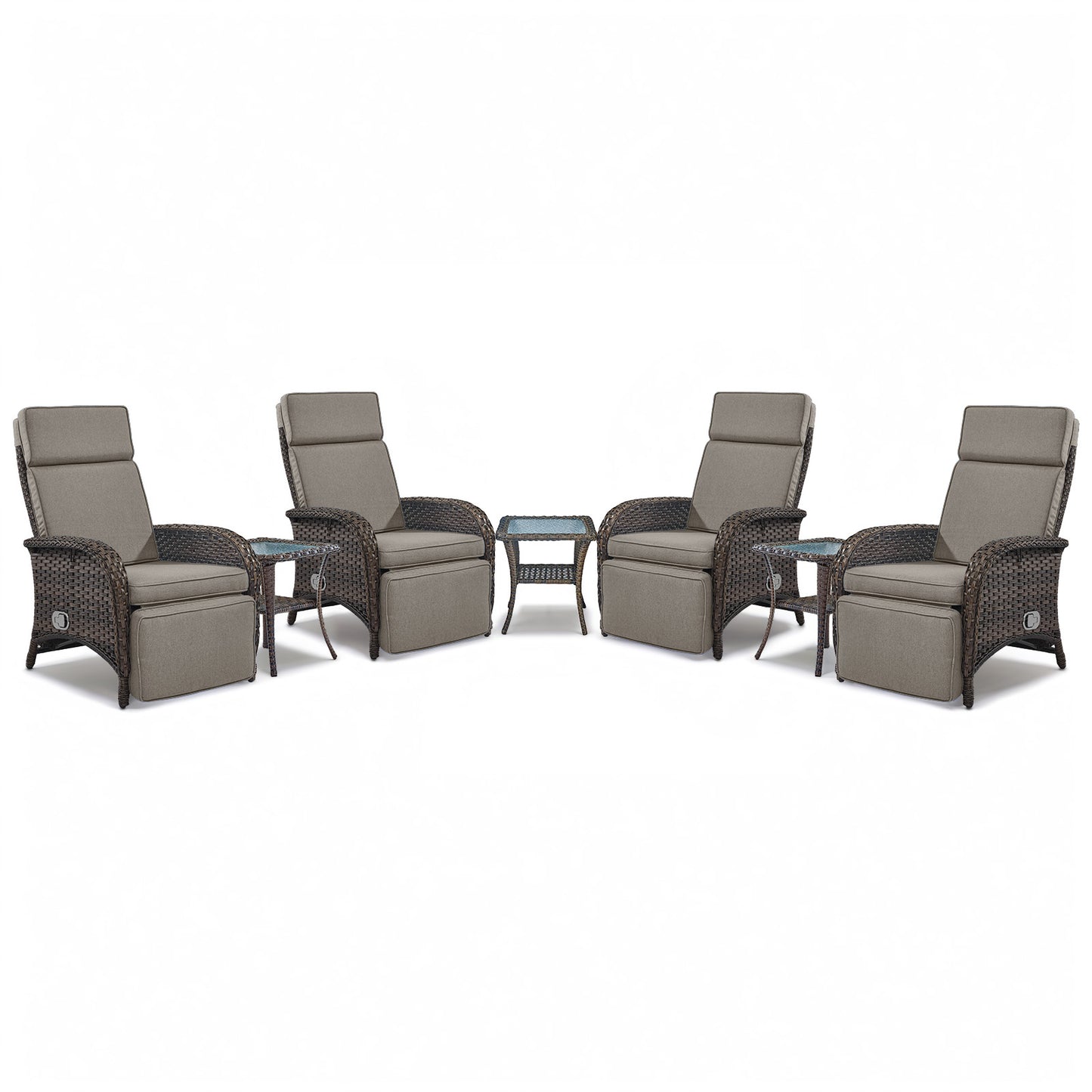 Premium 7-Piece Patio Conversation Set - 4 Adjustable Recliners & 3 Side Tables with 155° Lay Flat Chaise, NDS Series