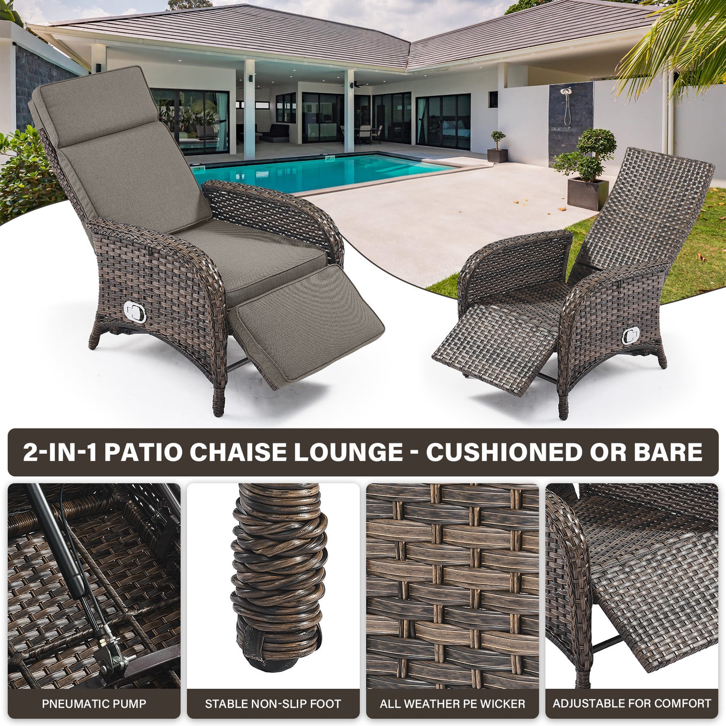 Premium 7-Piece Patio Conversation Set - 4 Adjustable Recliners & 3 Side Tables with 155° Lay Flat Chaise, NDS Series