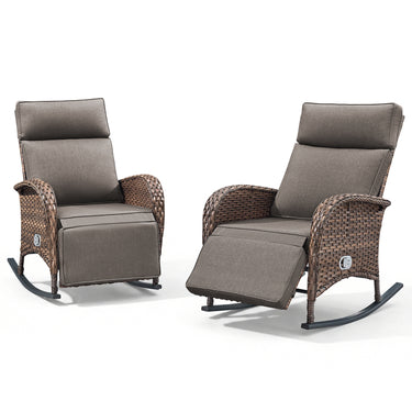 Premium 2-Piece Wicker Rocking Recliner Chair with Adjustable Backrest & Footrest, Cushioned PE Rattan Patio Lounge Chair, NDS Series - Belord