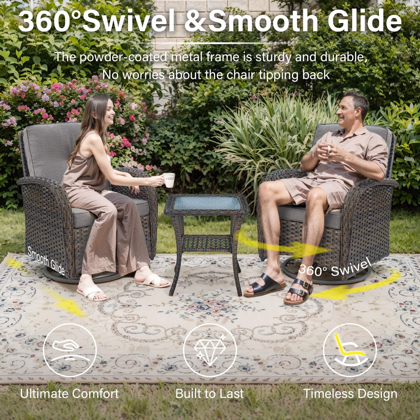Patio Single PE Wicker Swivel Glider Chair with Thick Cushions, NDS Series