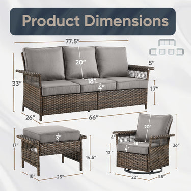 Sofa Set with Swivel Glider Chairs and Ottoman, SS Series - Belord