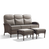 Modern 3-Piece Patio Sofa Set with Ottomans – Deep 6" Cushions, Waterproof Wicker for Relaxed Deck Lounging, ND Series - Belord