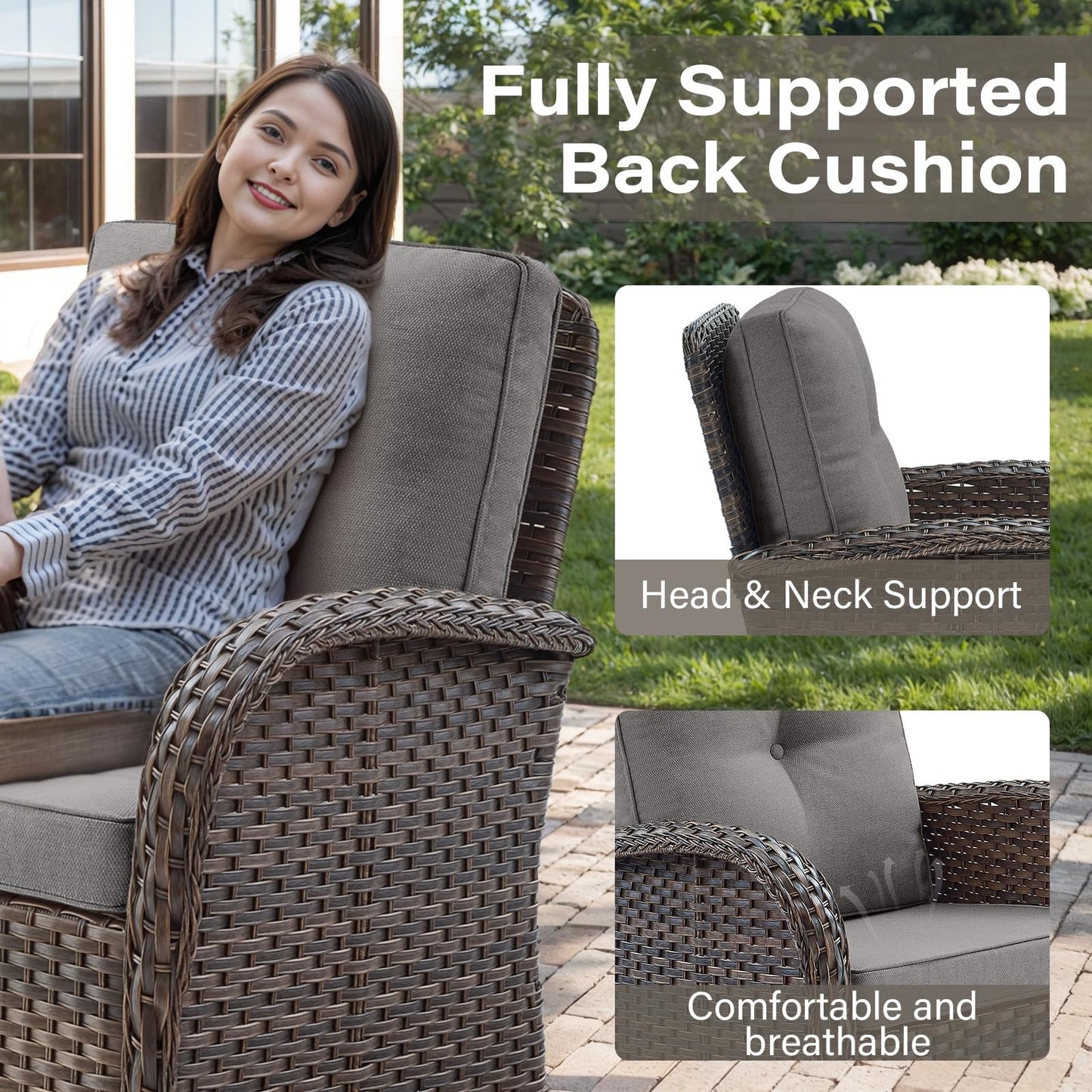 Patio Single PE Wicker Swivel Glider Chair with Thick Cushions, NDS Series