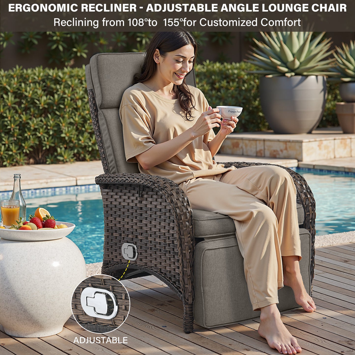 Premium 7-Piece Patio Conversation Set - 4 Adjustable Recliners & 3 Side Tables with 155° Lay Flat Chaise, NDS Series