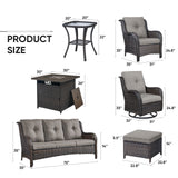 Patio Conversation Set 9-Piece with Fire Pit Table, Swivel Glider Chairs, Patio Chairs, Sofa, Side Table and Ottoman, NTC Series - Belord