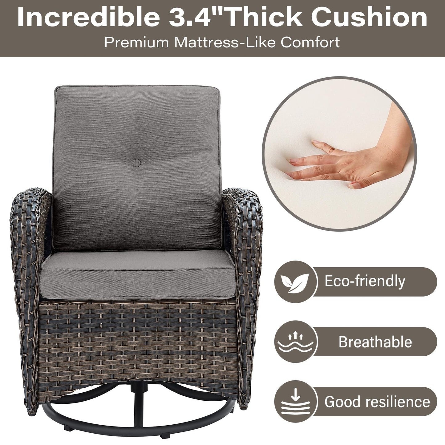 Patio Single PE Wicker Swivel Glider Chair with Thick Cushions, NDS Series