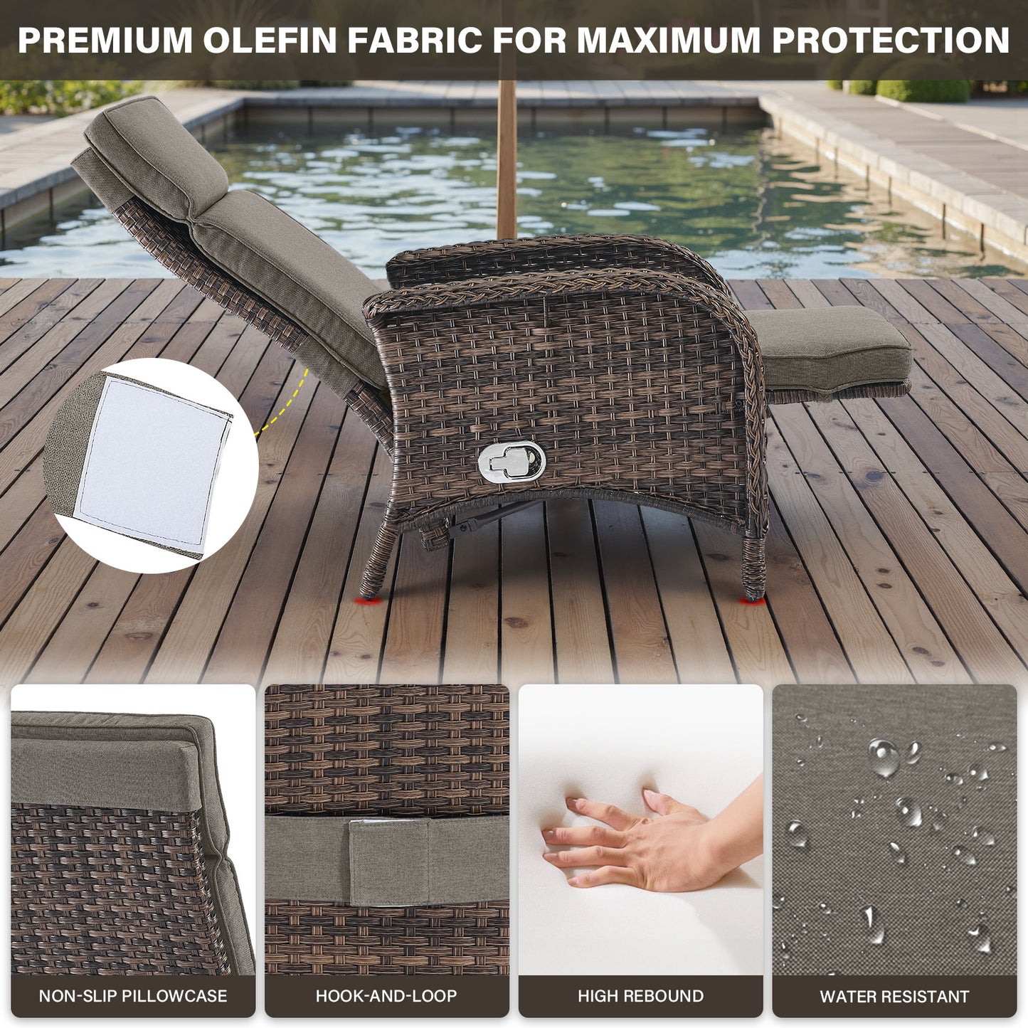 Premium 7-Piece Patio Conversation Set - 4 Adjustable Recliners & 3 Side Tables with 155° Lay Flat Chaise, NDS Series