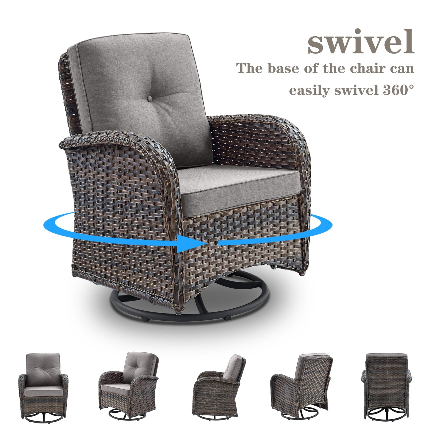 Patio Single PE Wicker Swivel Glider Chair with Thick Cushions, NDS Series