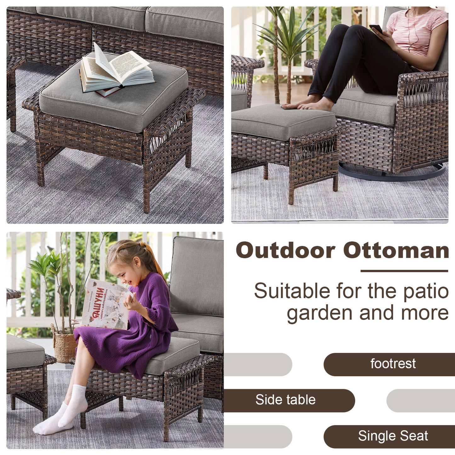 Swivel Glider Chairs Set with Ottoman and Side Table, SS Series