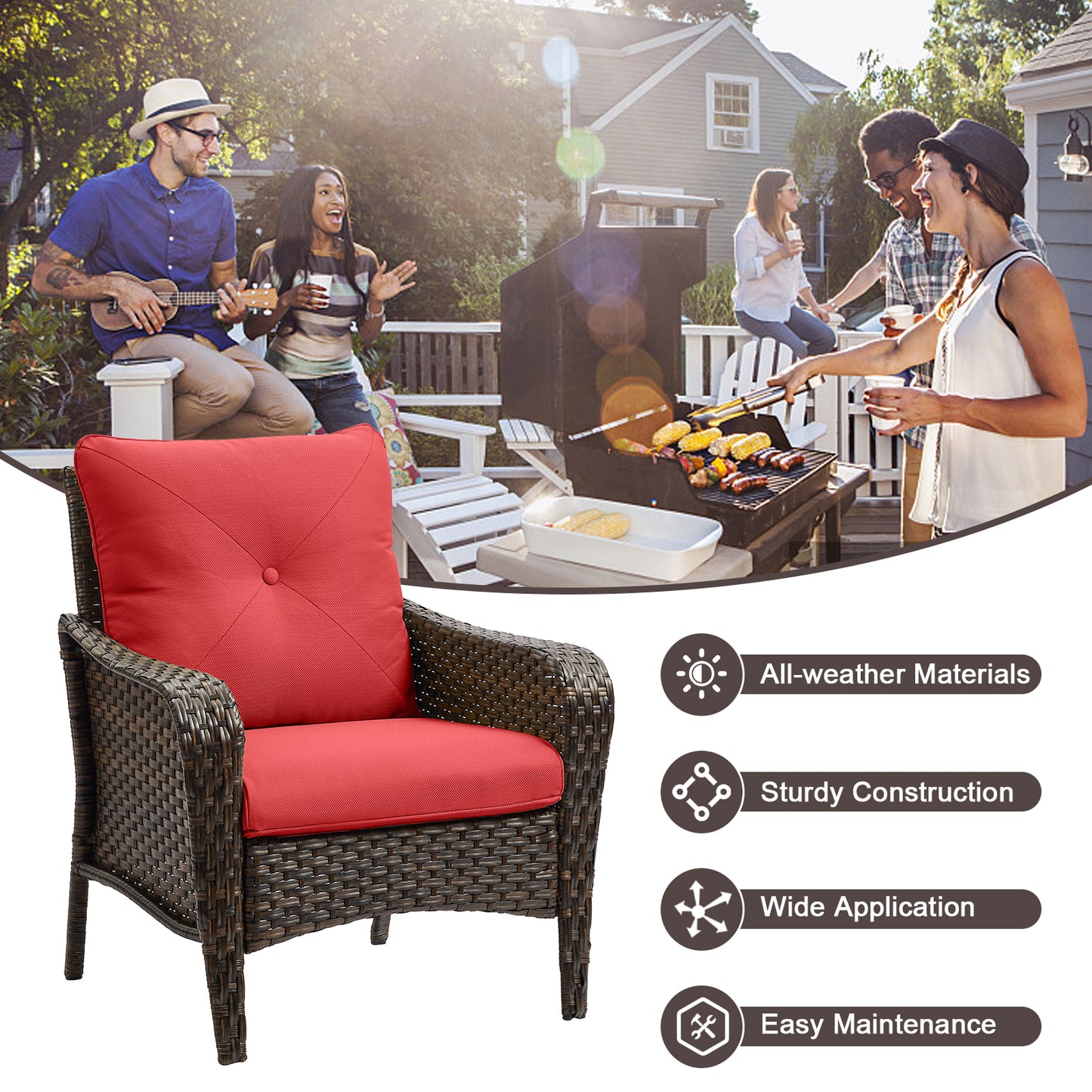 Save 50% - 2-Piece Wicker Patio Chair Set – Deep Seating Rattan Armchairs with Cushions for Porch, Lawn