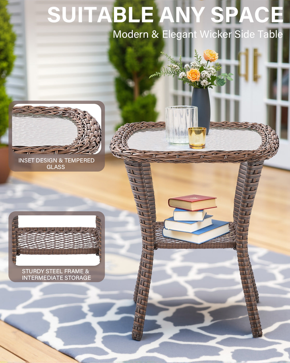 Luxury 6-Pc 6" Thick-Cushion Patio Set - 4 Swivel Glider Chairs & Tempered Glass Side Table, Ovolo Series