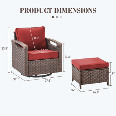 Premium 4-Piece Patio Conversation Set - Luxury Swivel Rocking Chairs with 2 Ottomans, All-Weather PE Wicker & Plush Cushions - BBR Series - Belord