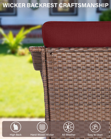 Luxury 5-Piece Outdoor Patio Set with Fire Pit Table - 41" Swivel Glider Chairs & Sofa, All-Weather Wicker with 6" Red Cushions, Ovolo Series - Belord