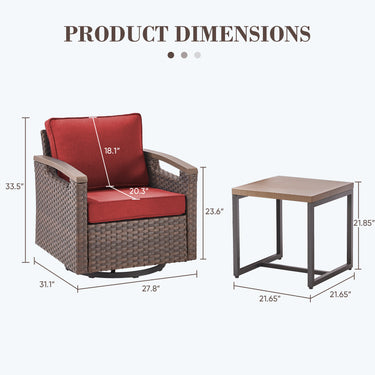 Heavy-Duty 3-Piece Outdoor Swivel Glider Set with Metal Side Table, BBR Series - Belord