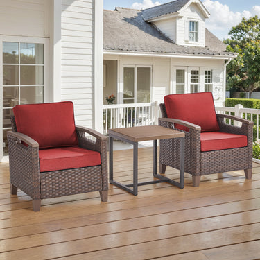 BBR Series 3-Piece Patio Set: 2 Swivel Chairs + Side Table - PE Wicker with Thick Cushions & Weather-Resistant Metal Frame - Belord