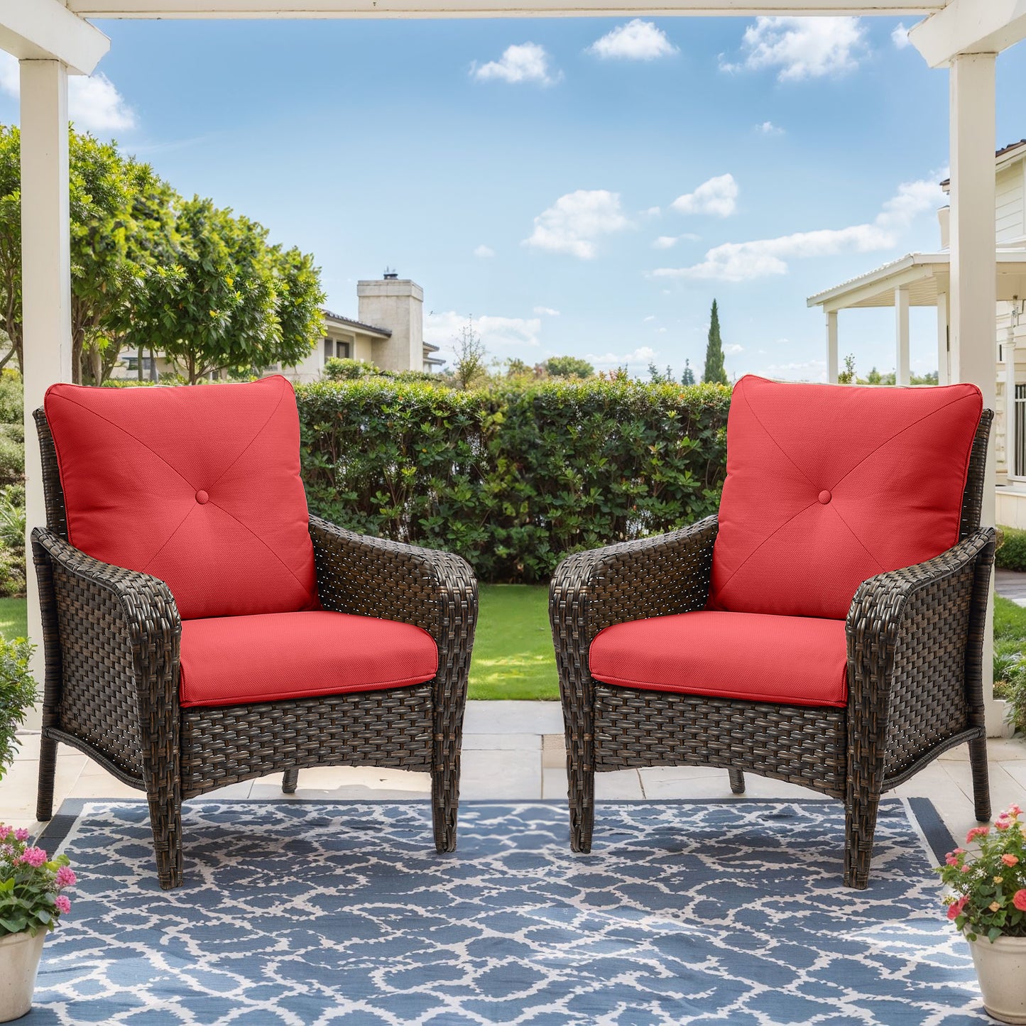 Save 50% - 2-Piece Wicker Patio Chair Set – Deep Seating Rattan Armchairs with Cushions for Porch, Lawn