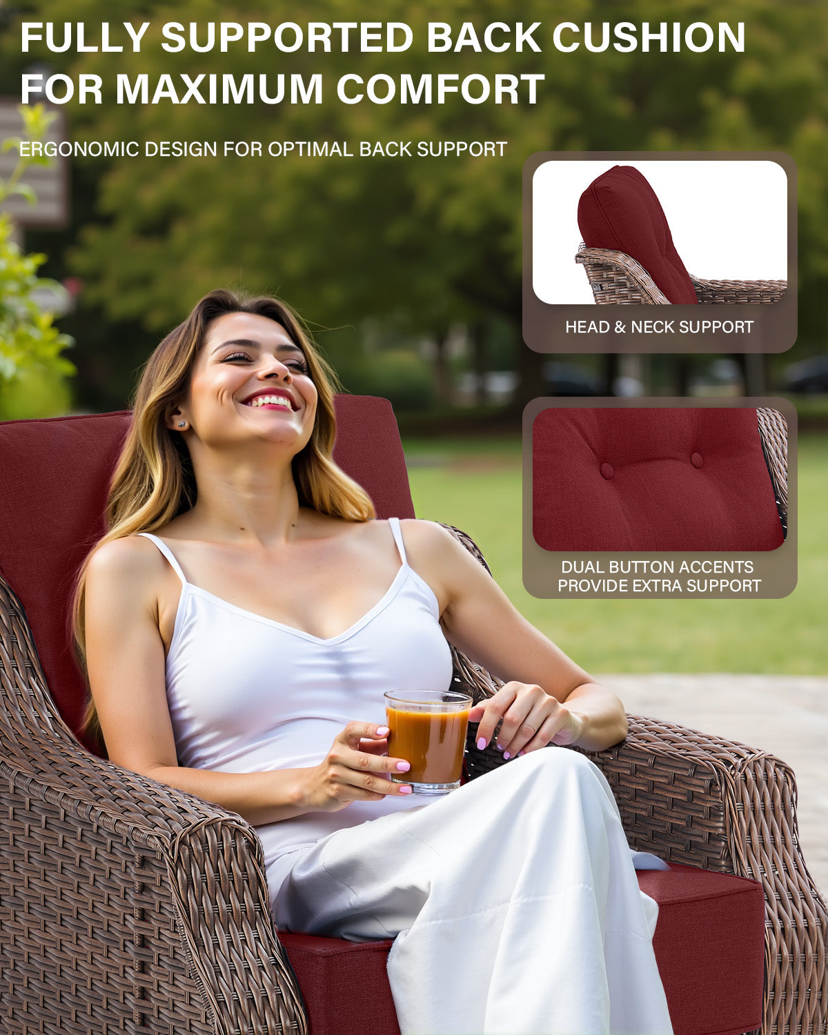 Outdoor Fire Pit Furniture Set - 7pc w/Swivel Glider Chairs & Thick 6" Cushions, Ovolo Series